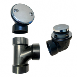 PSP0054 Bathtub Overflow, Sch. 40 ABS Plumbers Pack with Tip-Toe Bath Drain